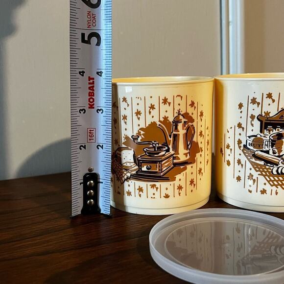 Vintage 70’s Plastic Container Crock Butter Tub with Lid Set of 2 Harvest Design - Picture 9 of 10